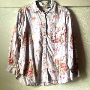 Vintage Route 66 100% cotton floral printed long sleeve button down
